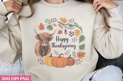 Happy Thanksgiving PNG,Highland Cow Sublimation PNG Product Image 1