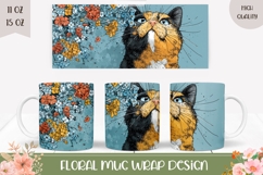 Funny Cat Mug Wrap, Floral Mug Design, Cat Sublimation Mug Product Image 1