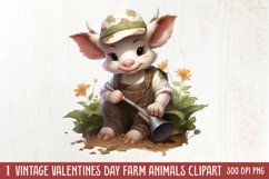 Vintage Valentines Farm Animals Clipart, Valentines Couple Product Image 1