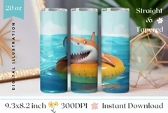 3D Shark Tumbler Wrap Design, 3D Tumbler Sublimation Product Image 1