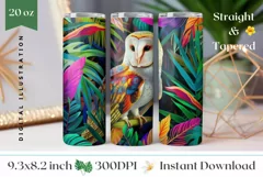 Owl Tumbler Sublimation, Tropical Tumbler Template, Owl PNG Product Image 1