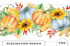 Watercolor Pumpkins seamless border png Product Image 1