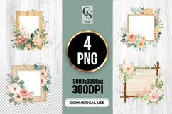 Wooden Floral Square Frame Clipart PNG Product Image 1