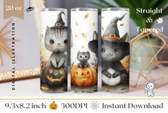 Cute Halloween Cats Tumbler Wrap, Cartoon Pumpkins Tumbler Product Image 1