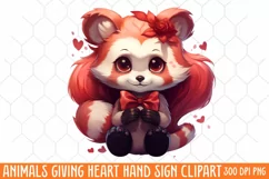 Animals Giving Heart Hand Sign, Watercolor Clipart Product Image 1