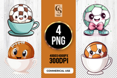 Cute Coffee Cup Soccer Ball Clipart Sublimation PNG Product Image 1
