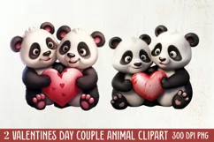 Couple Animal Valentines Day Clipart, Watercolor Couple Product Image 1
