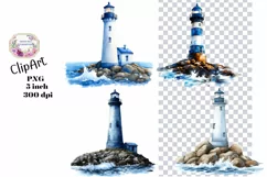 Ocean, Sea, Lighthouse, Ephemera, PNG, watercolor, Clipart Product Image 1