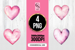Cute Pink Watercolor Hearts Clipart Sublimation PNG Product Image 1