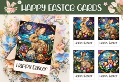 Floral Easter Greeting Card Designs, Stained Glass Eggs PNG Product Image 1