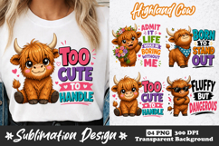 Highland Cow Sublimation Design Bundle | Cute Cow PNG Product Image 1