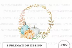 Watercolor Autumn Pumpkins wreath png Product Image 1
