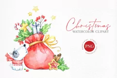 Little puppy with gifts bag. New Year holidays illustration Product Image 1
