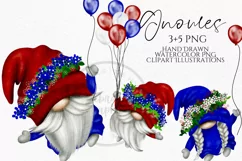 Red White Blue Gnomes and Balloons | Gnome Clipart PNG Product Image 1