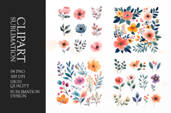Minimal Floral Duo with Leaves Clipart Sublimation PNG Product Image 1