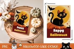 Happy Halloween Greeting Card, Vintage Halloween Cat Poster Product Image 1