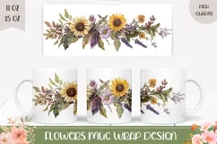 Art Sunflowers Mug Wrap, Watercolor Flowers Sublimation Product Image 1