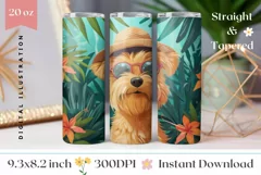 Tropical Tumbler Wrap, Funny Dog With Sunglasses Tumbler Product Image 1