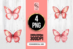 Watercolor Red Butterfly Clipart Sublimation PNG Product Image 1