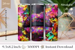 Colorful Lips Tumbler Wrap Design, Floral Lips Tumbler PNG Product Image 1