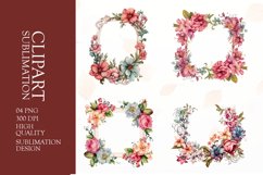 Watercolor floral frame sublimation clipart png Product Image 1