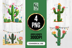 Floral Cactus with String Lights Clipart Sublimation PNG Product Image 1