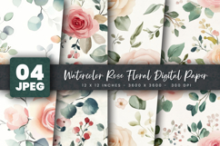 Watercolor Rose Floral Digital Paper Product Image 1