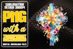 Cross Watercolor Sublimation PNG, Flower Clipart PNG, Drip Product Image 1
