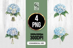 Watercolor Blue Hydrangea Bouquet Clipart Sublimation PNG Product Image 1