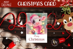 Cute Christmas Cow Greeting Card, Happy Christmas Card PNG Product Image 1