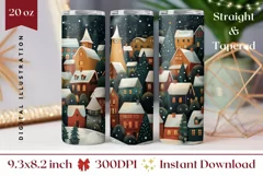 Christmas Tumbler Wrap Design, Christmas Village Tumbler PNG Product Image 1