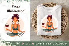 Cartoon Yoga Illustration, Wine Yoga Sublimation, Yoga PNG Product Image 1