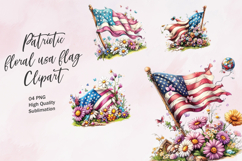 Patriotic floral USA flag clipart Product Image 1