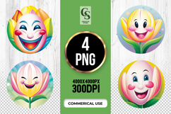 Happy Tulip Faces Clipart Sublimation PNG Product Image 1