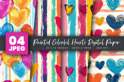 Painted Colorful Hearts Digital Paper Product Image 1