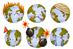 Cute Earth Day Climate Change Illustration Set Hand Drawn Pl Product Image 1