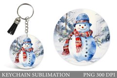 Snowman Round Keychain. Watercolor Snowman Keychain Product Image 1
