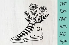 Wildflowers svg, Flowers in sneakers, Flower svg, Daisy svg Product Image 1