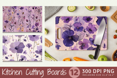 Purple Pressed Flowers Cutting Boards sublimation Designs Product Image 1