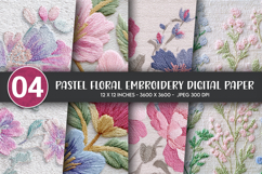 Pastel Floral Embroidery Digital Paper Product Image 1