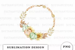 Watercolor Autumn Pumpkins wreath png Product Image 1