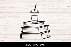 Hand Drawn Books Stack With Coffee Cup SVG Product Image 1