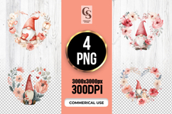 Cute Floral Gnome Wreath Watercolor Clipart Sublimation PNG Product Image 1