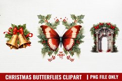 Watercolor Christmas Butterflies Clipart Product Image 1
