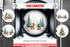 Car Coaster Vintage Christmas Scenes Watercolor Product Image 1