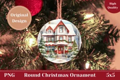 Watercolor Christmas House Ornament, Christmas Product Tag Product Image 1