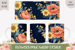 Cartoon Flowers Mug Wrap, Floral Mug Sublimation Product Image 1