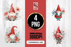 Watercolor Red Floral Gnome Clipart Sublimation PNG Product Image 1