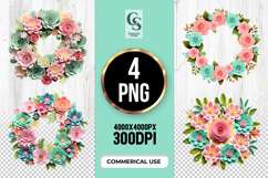 Pastel Floral Wreath Clipart Sublimation PNG Product Image 1