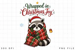 Cute Christmas Raccoon PNG, Wrapped in Christmas Joy Product Image 1